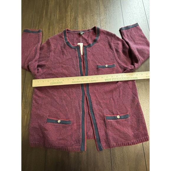 Ann Taylor Black Label Wool Alpaca Blend Cardigan Sweater Jacket Red & Navy NEW! - Picture 3 of 9